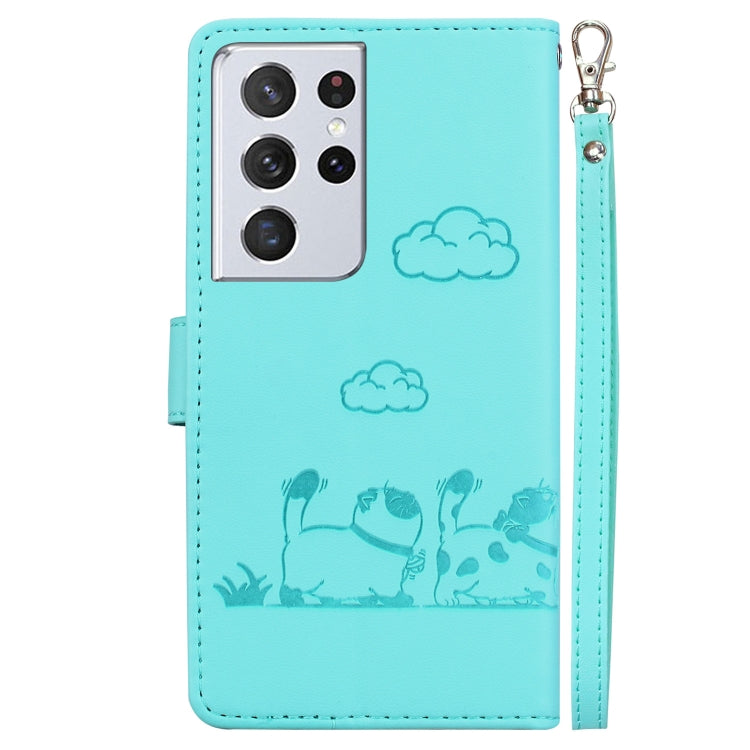For Samsung Galaxy S21 Ultra 5G Cute Cats RFID Leather Phone Case