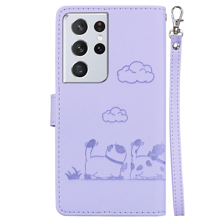 For Samsung Galaxy S21 Ultra 5G Cute Cats RFID Leather Phone Case