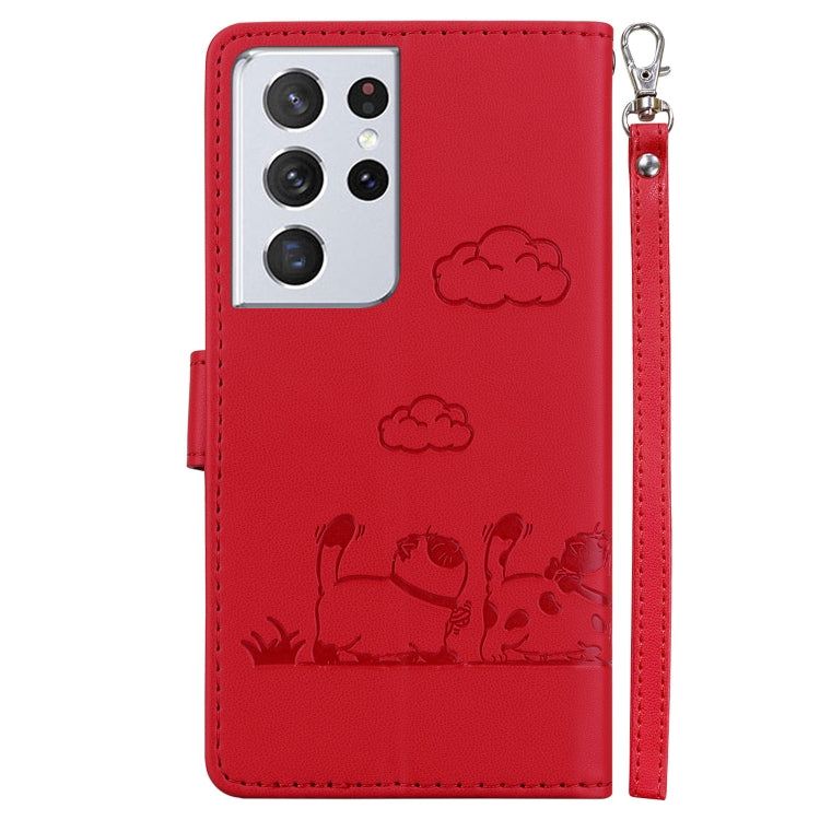 For Samsung Galaxy S21 Ultra 5G Cute Cats RFID Leather Phone Case