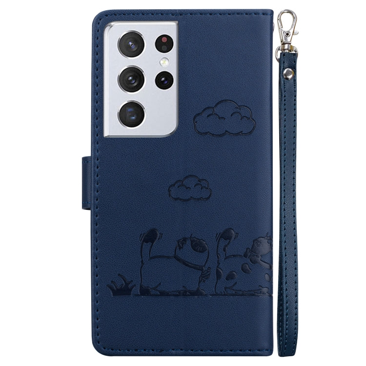 For Samsung Galaxy S21 Ultra 5G Cute Cats RFID Leather Phone Case