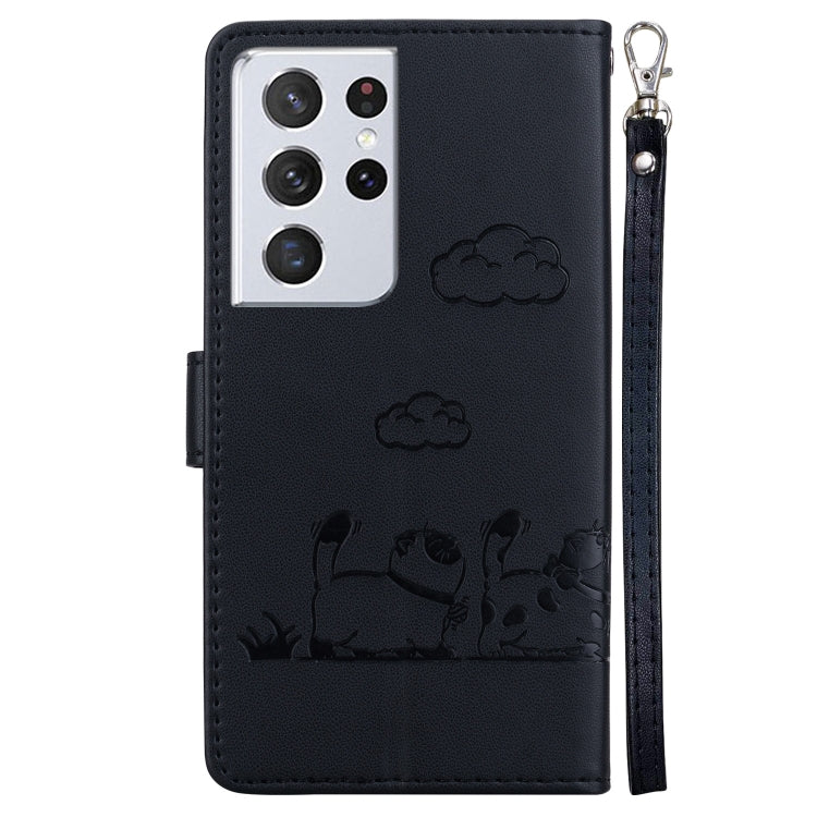 For Samsung Galaxy S21 Ultra 5G Cute Cats RFID Leather Phone Case