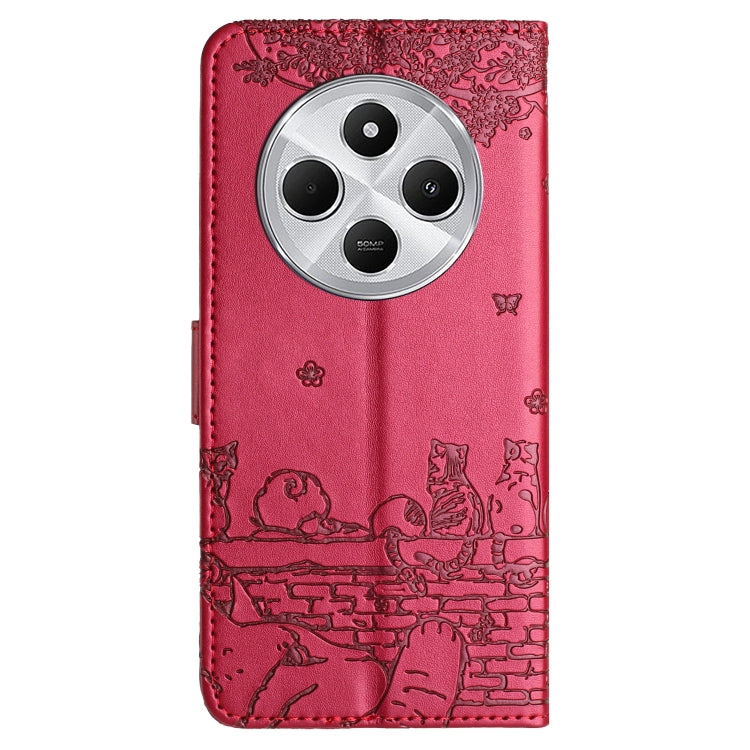 For Redmi 14C 4G Cat Embossing Pattern Leather Phone Case with Lanyard
