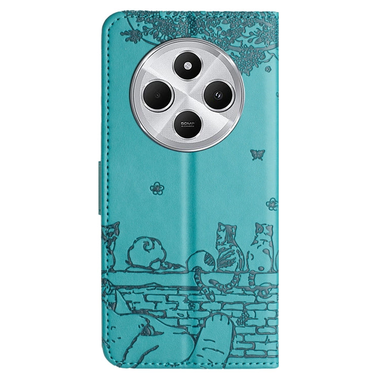 For Redmi 14C 4G Cat Embossing Pattern Leather Phone Case with Lanyard