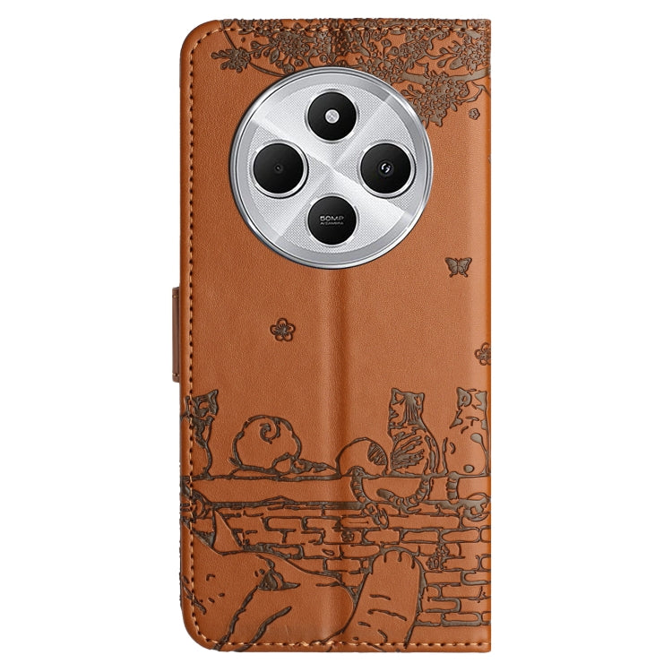 For Redmi 14C 4G Cat Embossing Pattern Leather Phone Case with Lanyard