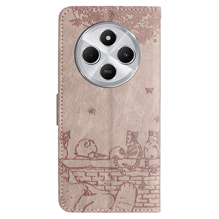 For Redmi 14C 4G Cat Embossing Pattern Leather Phone Case with Lanyard