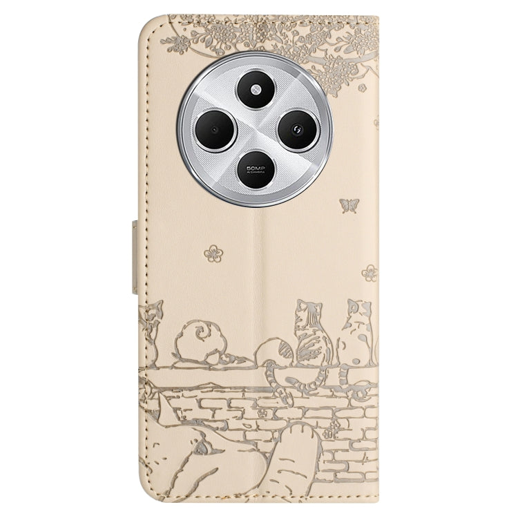 For Redmi 14C 4G Cat Embossing Pattern Leather Phone Case with Lanyard