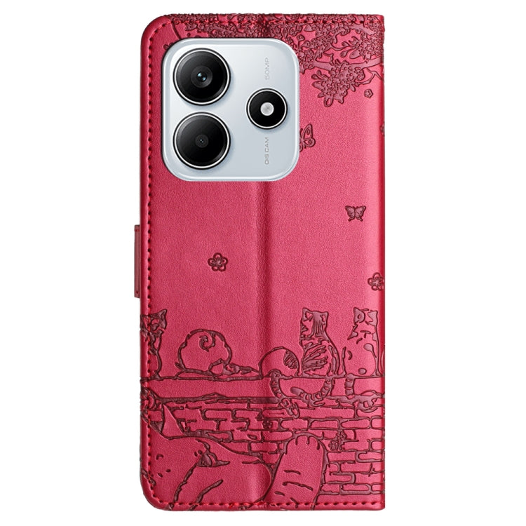 For Redmi Note 14 5G Cat Embossing Pattern Leather Phone Case with Lanyard