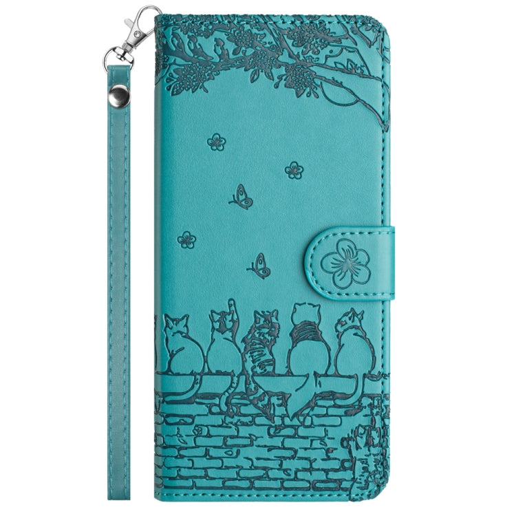 For Redmi Note 14 5G Cat Embossing Pattern Leather Phone Case with Lanyard