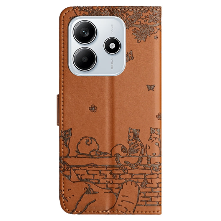 For Redmi Note 14 5G Cat Embossing Pattern Leather Phone Case with Lanyard