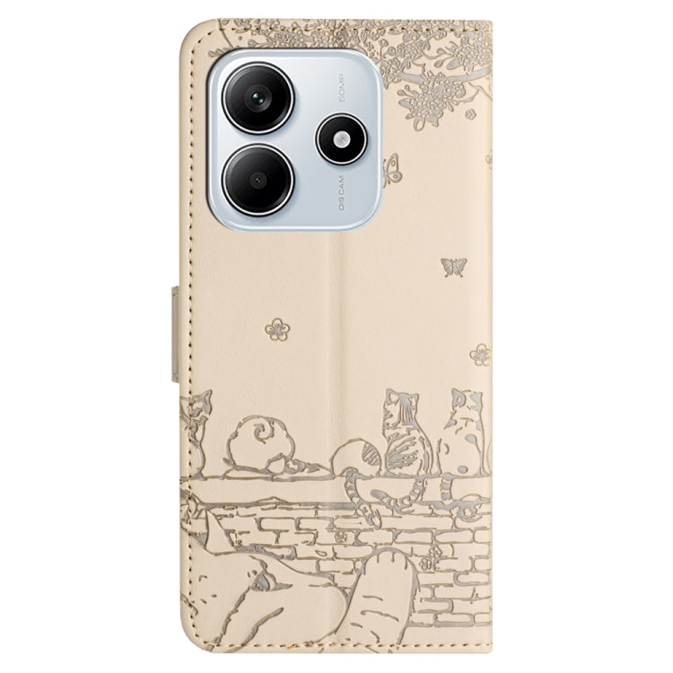 For Redmi Note 14 5G Cat Embossing Pattern Leather Phone Case with Lanyard