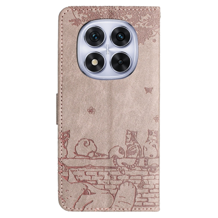 For Redmi Note 14 Pro 5G Cat Embossing Pattern Leather Phone Case with Lanyard