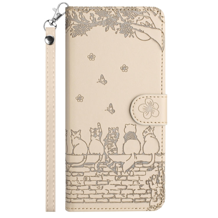 For Redmi Note 14 Pro 5G Cat Embossing Pattern Leather Phone Case with Lanyard