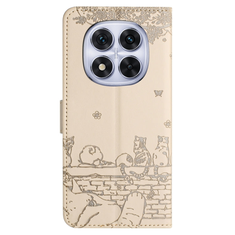 For Redmi Note 14 Pro 5G Cat Embossing Pattern Leather Phone Case with Lanyard