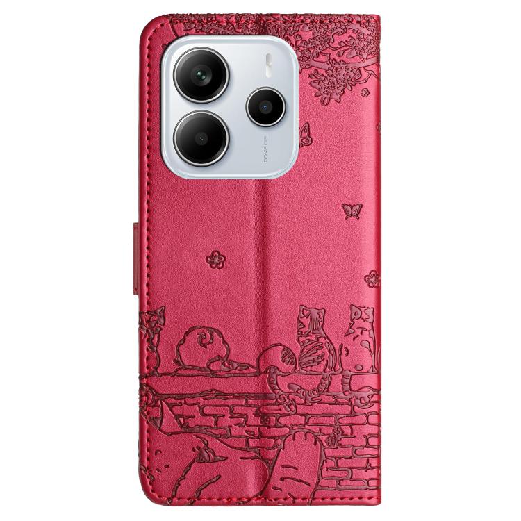 For Redmi Note 14 4G 163.25mm Cat Embossing Pattern Leather Phone Case with Lanyard