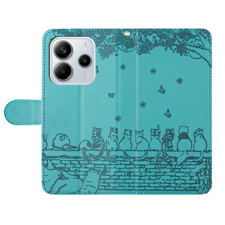 For Redmi Note 14 4G 163.25mm Cat Embossing Pattern Leather Phone Case with Lanyard
