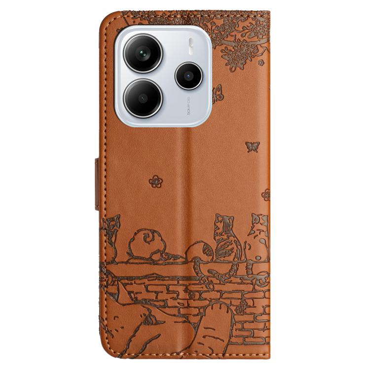 For Redmi Note 14 4G 163.25mm Cat Embossing Pattern Leather Phone Case with Lanyard