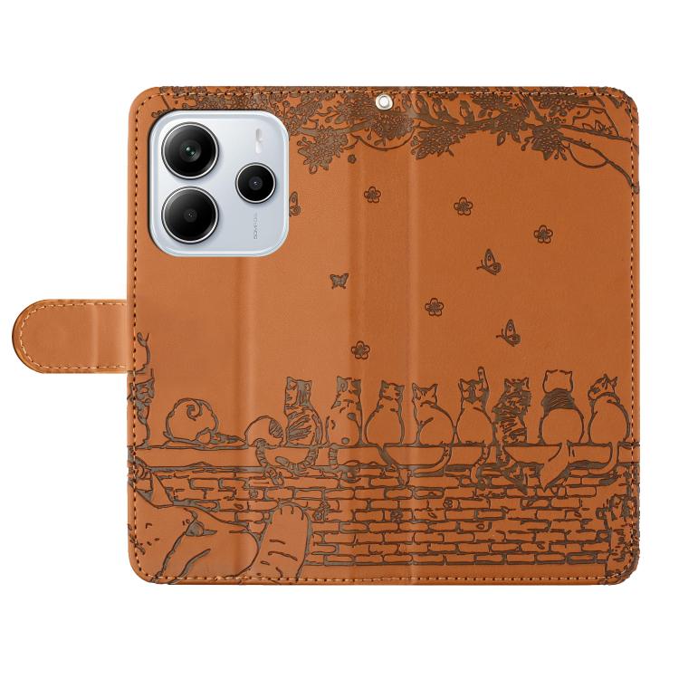 For Redmi Note 14 4G 163.25mm Cat Embossing Pattern Leather Phone Case with Lanyard