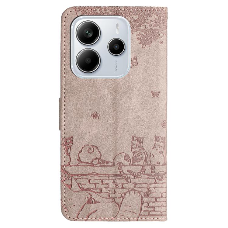For Redmi Note 14 4G 163.25mm Cat Embossing Pattern Leather Phone Case with Lanyard