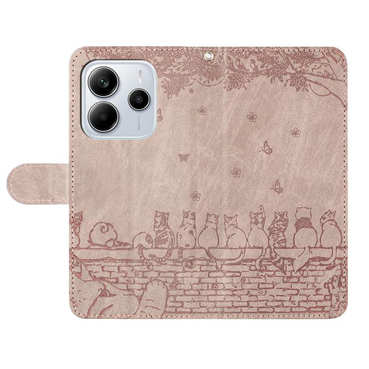For Redmi Note 14 4G 163.25mm Cat Embossing Pattern Leather Phone Case with Lanyard