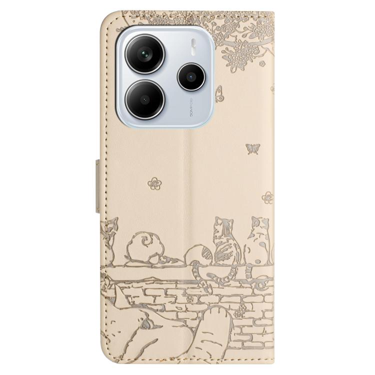 For Redmi Note 14 4G 163.25mm Cat Embossing Pattern Leather Phone Case with Lanyard