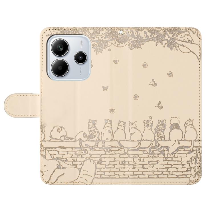For Redmi Note 14 4G 163.25mm Cat Embossing Pattern Leather Phone Case with Lanyard