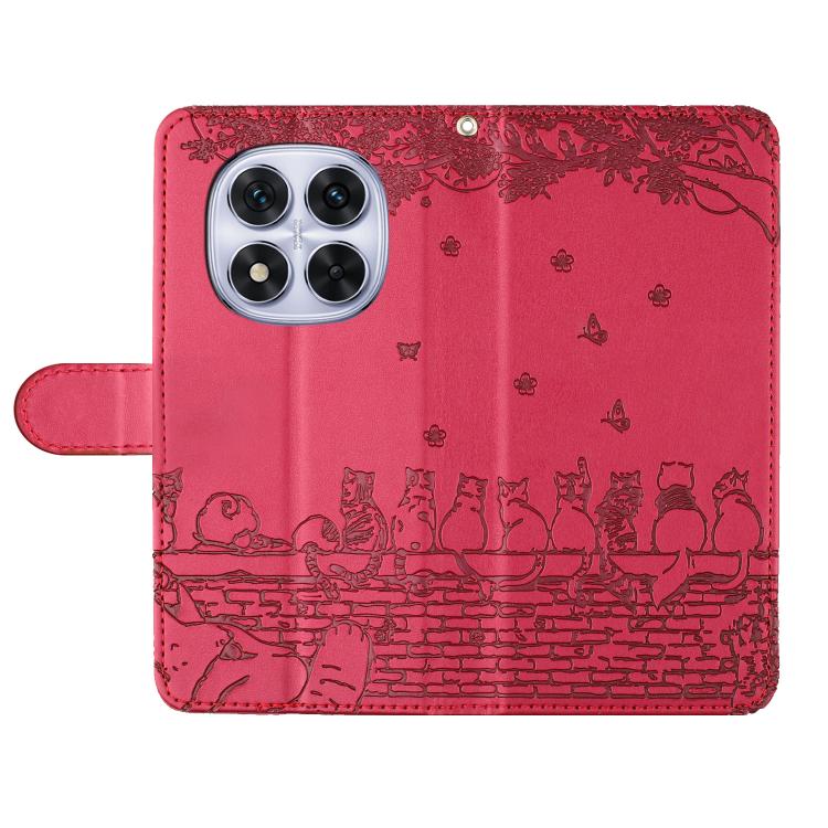 For Redmi Note 14 Pro 4G Cat Embossing Pattern Leather Phone Case with Lanyard