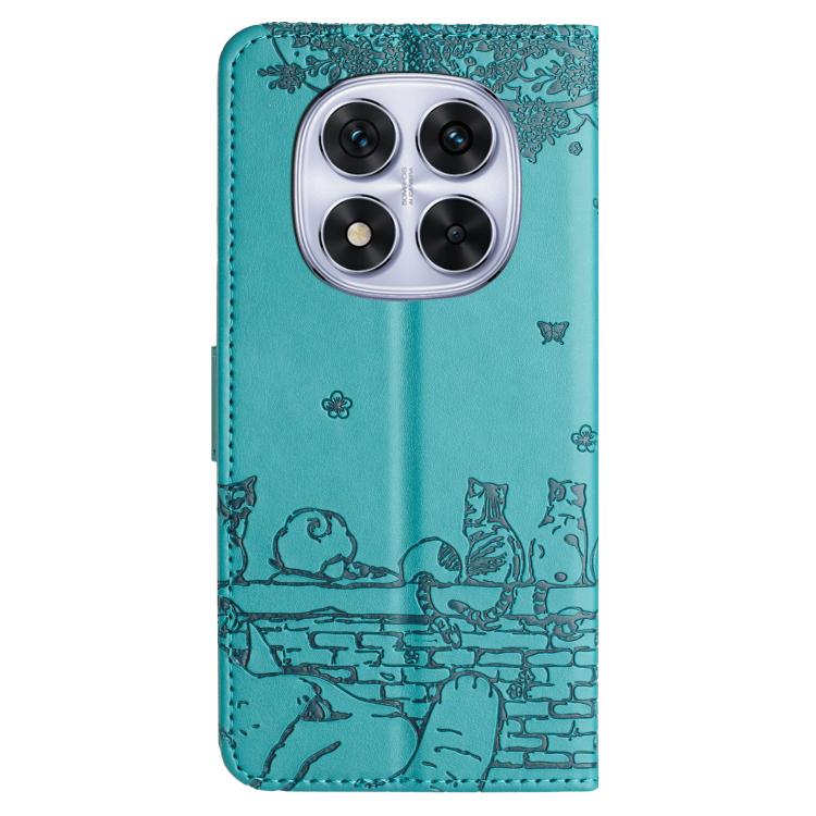 For Redmi Note 14 Pro 4G Cat Embossing Pattern Leather Phone Case with Lanyard