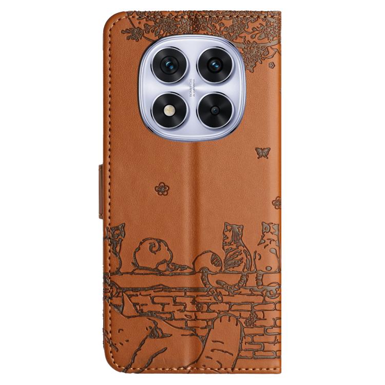 For Redmi Note 14 Pro 4G Cat Embossing Pattern Leather Phone Case with Lanyard