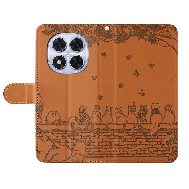 For Redmi Note 14 Pro 4G Cat Embossing Pattern Leather Phone Case with Lanyard