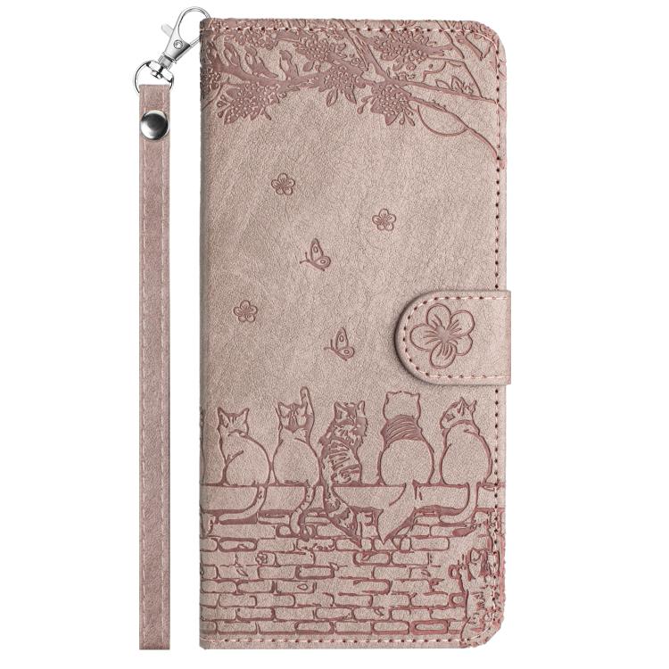 For Redmi Note 14 Pro 4G Cat Embossing Pattern Leather Phone Case with Lanyard