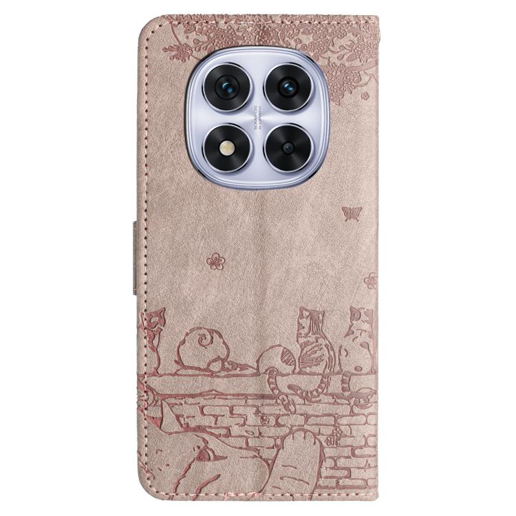 For Redmi Note 14 Pro 4G Cat Embossing Pattern Leather Phone Case with Lanyard