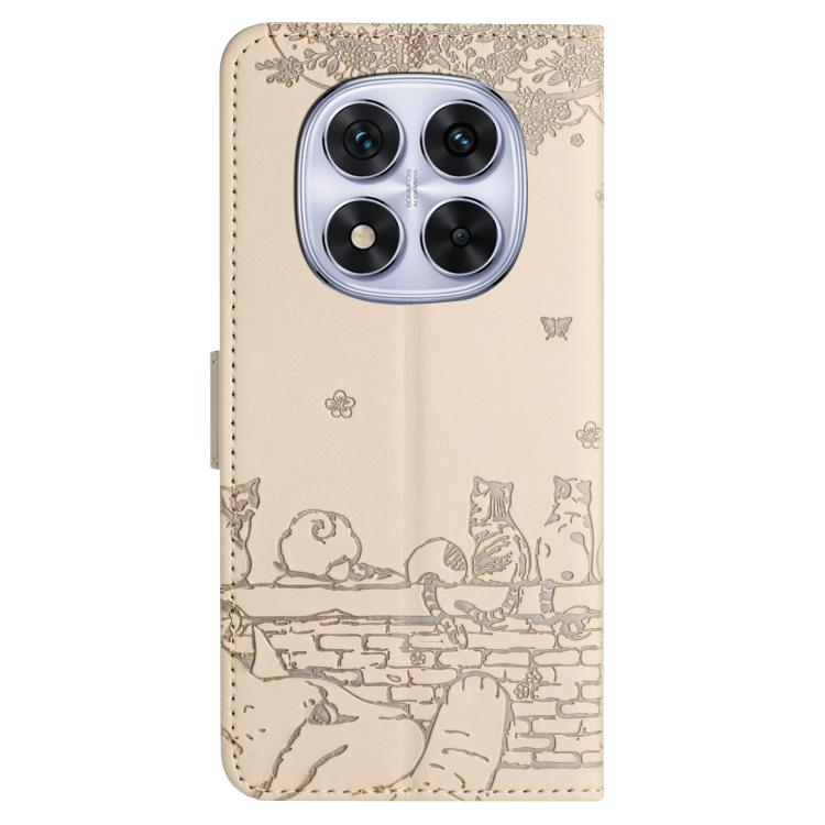 For Redmi Note 14 Pro 4G Cat Embossing Pattern Leather Phone Case with Lanyard