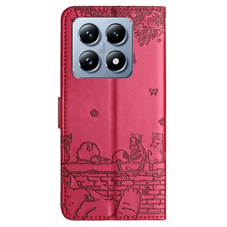 For Xiaomi 14T Cat Embossing Pattern Leather Phone Case with Lanyard