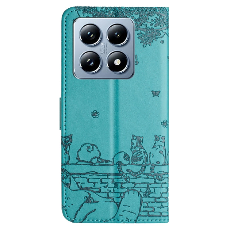 For Xiaomi 14T Cat Embossing Pattern Leather Phone Case with Lanyard