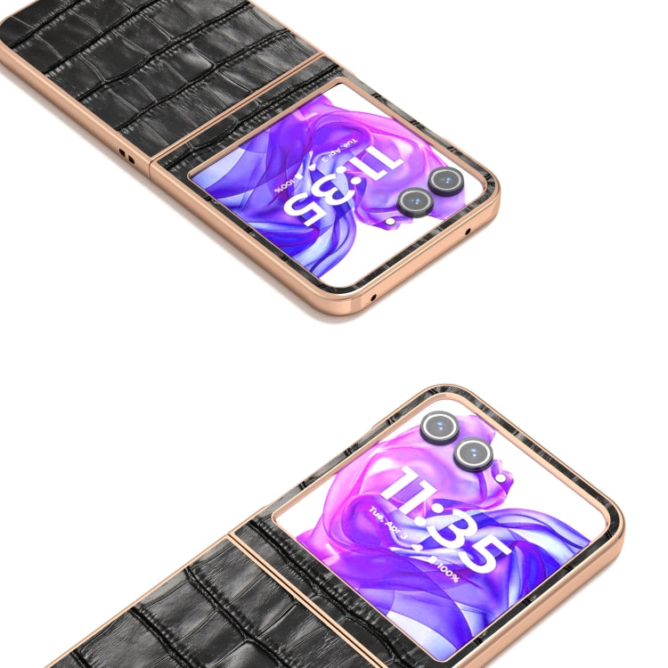 For Motorola Razr 50 ABEEL Electroplating Frame Crocodile Texture Genuine Leather Phone Case