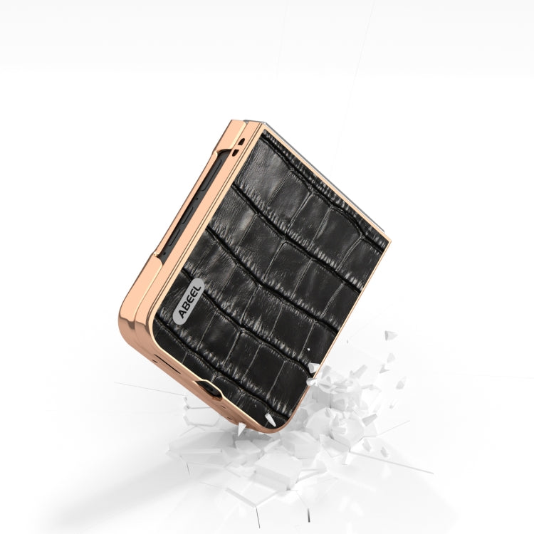 For Motorola Razr 50 ABEEL Electroplating Frame Crocodile Texture Genuine Leather Phone Case