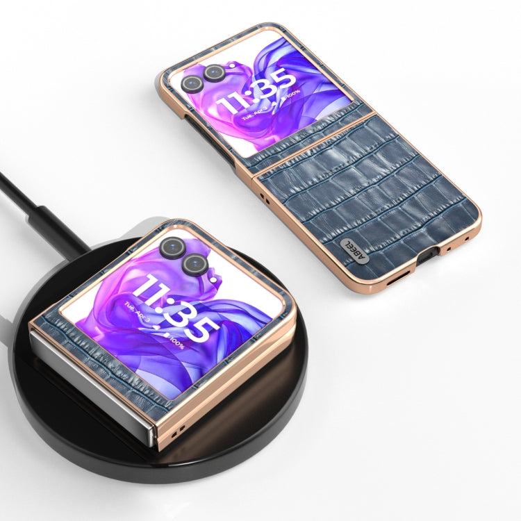 For Motorola Razr 50 ABEEL Electroplating Frame Crocodile Texture Genuine Leather Phone Case