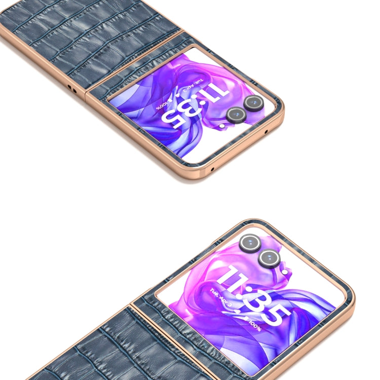 For Motorola Razr 50 ABEEL Electroplating Frame Crocodile Texture Genuine Leather Phone Case