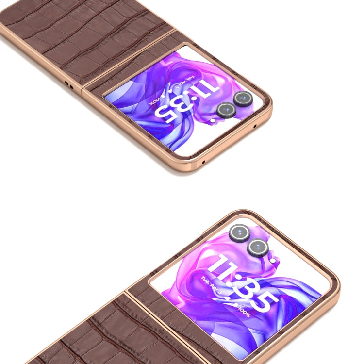 For Motorola Razr 50 ABEEL Electroplating Frame Crocodile Texture Genuine Leather Phone Case