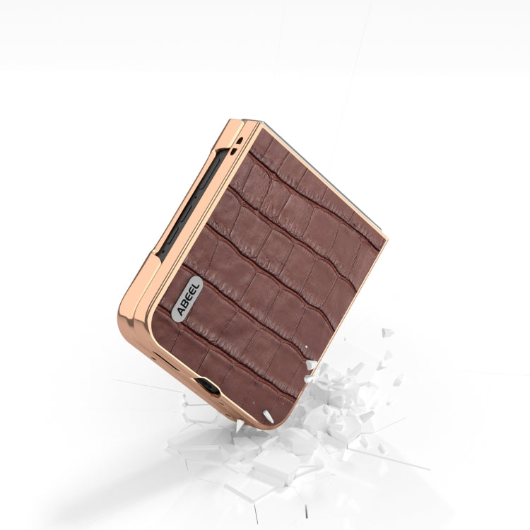 For Motorola Razr 50 ABEEL Electroplating Frame Crocodile Texture Genuine Leather Phone Case