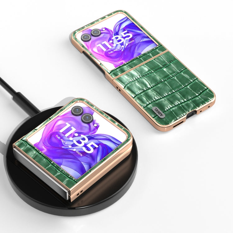 For Motorola Razr 50 ABEEL Electroplating Frame Crocodile Texture Genuine Leather Phone Case