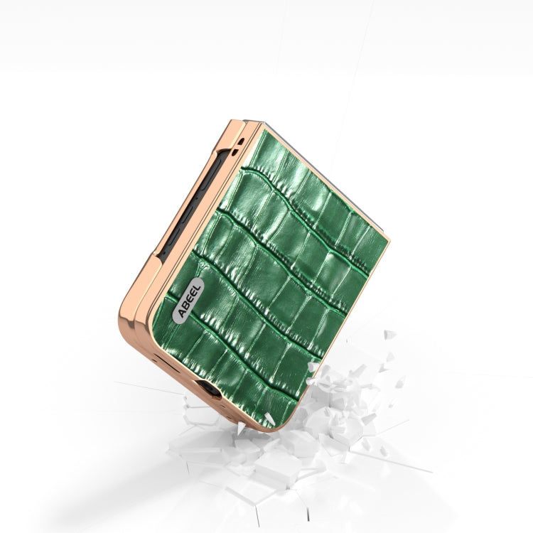 For Motorola Razr 50 ABEEL Electroplating Frame Crocodile Texture Genuine Leather Phone Case