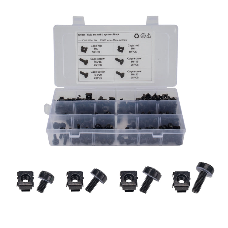 100 PCS Cage Nuts and Screw Cage Nuts M5/M6 + Rack Screws M5 x 16/20,M6 x 16/20
