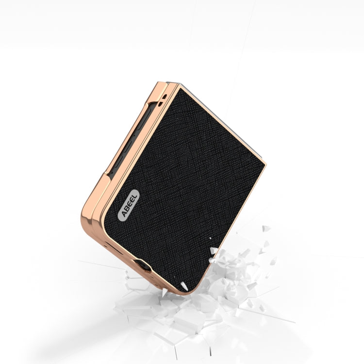 For Motorola Razr 50 ABEEL Electroplating Frame Cross Texture Genuine Leather Phone Case