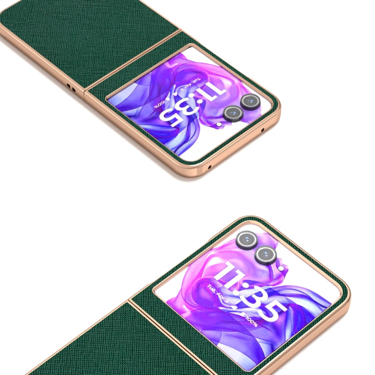 For Motorola Razr 50 ABEEL Electroplating Frame Cross Texture Genuine Leather Phone Case