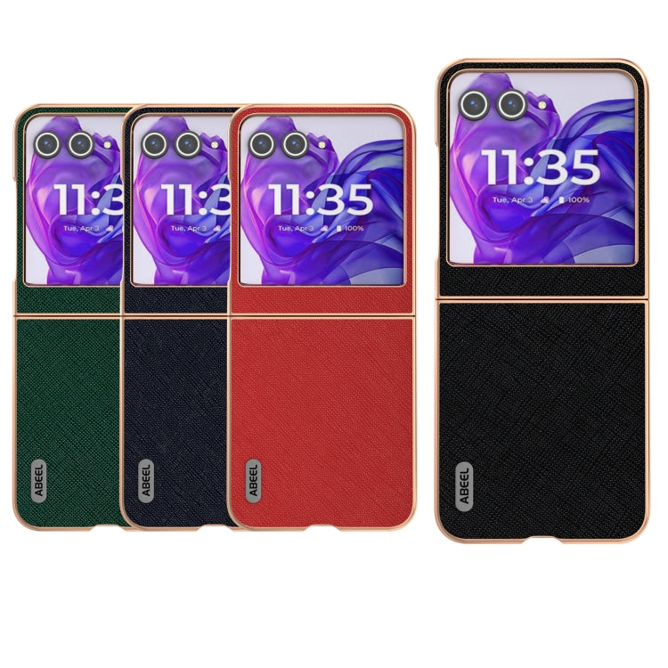 For Motorola Razr 50 ABEEL Electroplating Frame Cross Texture Genuine Leather Phone Case