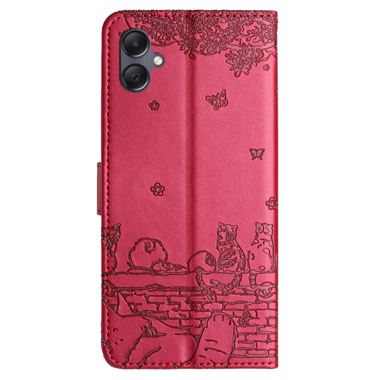 For Samsung Galaxy A06 4G Cat Embossing Pattern Leather Phone Case with Lanyard