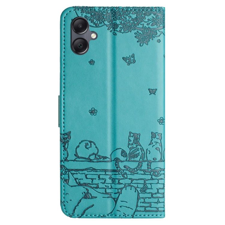 For Samsung Galaxy A06 4G Cat Embossing Pattern Leather Phone Case with Lanyard