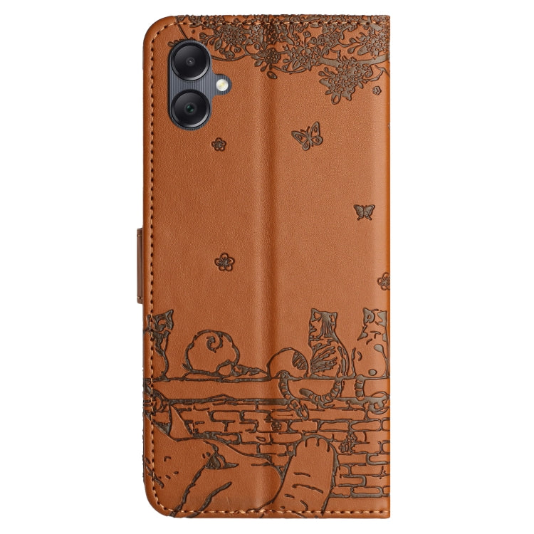 For Samsung Galaxy A06 4G Cat Embossing Pattern Leather Phone Case with Lanyard