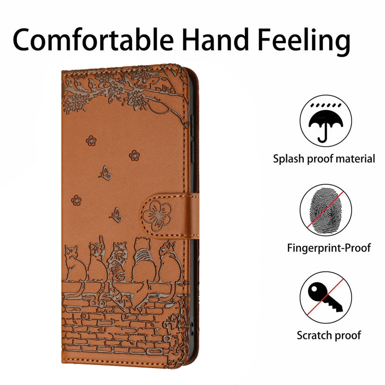 For Samsung Galaxy A06 4G Cat Embossing Pattern Leather Phone Case with Lanyard